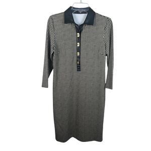 J. McLaughlin‎ Houndstooth Sheath Dress Size Small Faux Leather Turn Lock Detail